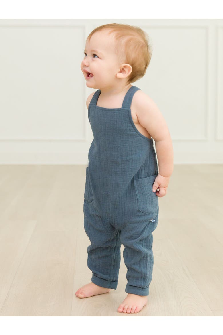 Baby Boys Cotton Gauze Overall Jumpsuit, Alternate, color, Steel Blue