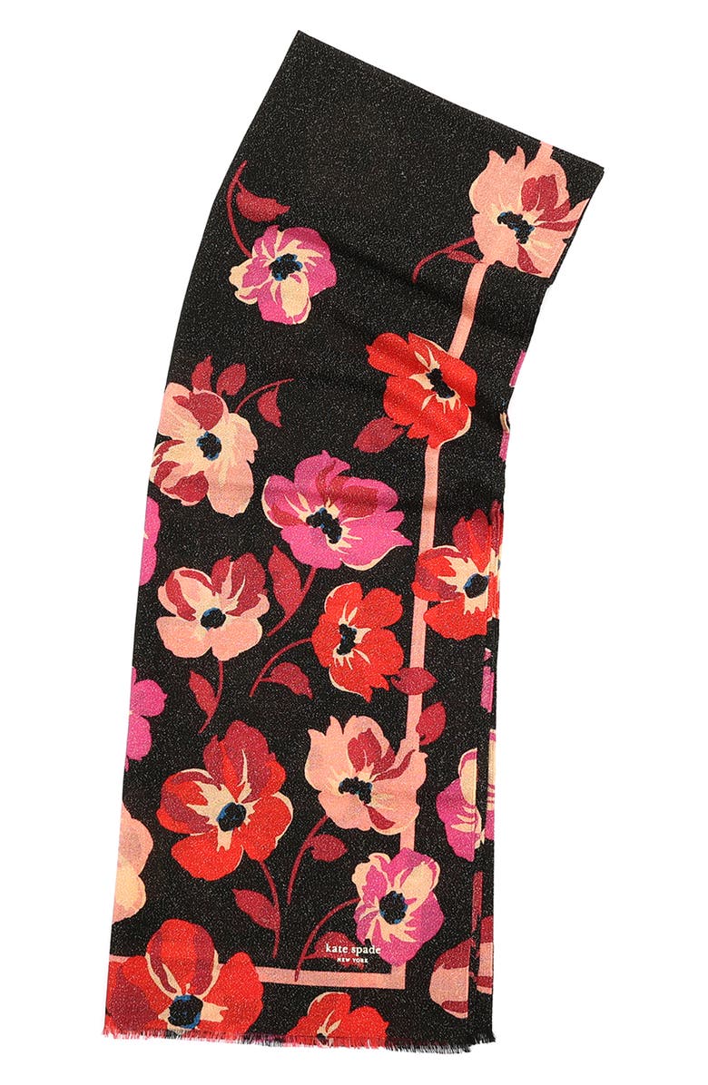 Kate Spade New York fall poppies wool blend oblong scarf, Alternate, color,