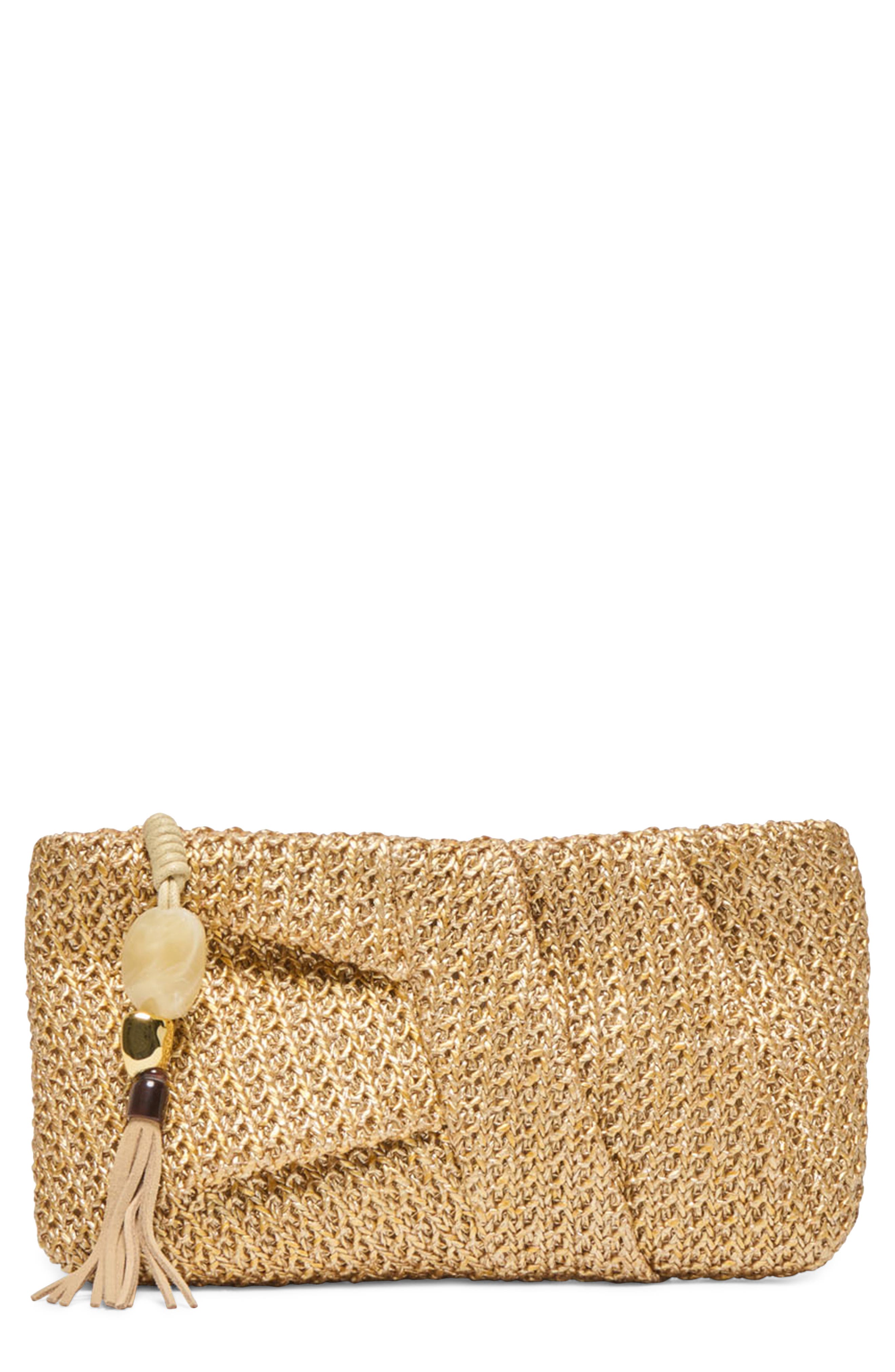Dolce Vita Lorena Woven Raffia Clutch, Main, color, Gold