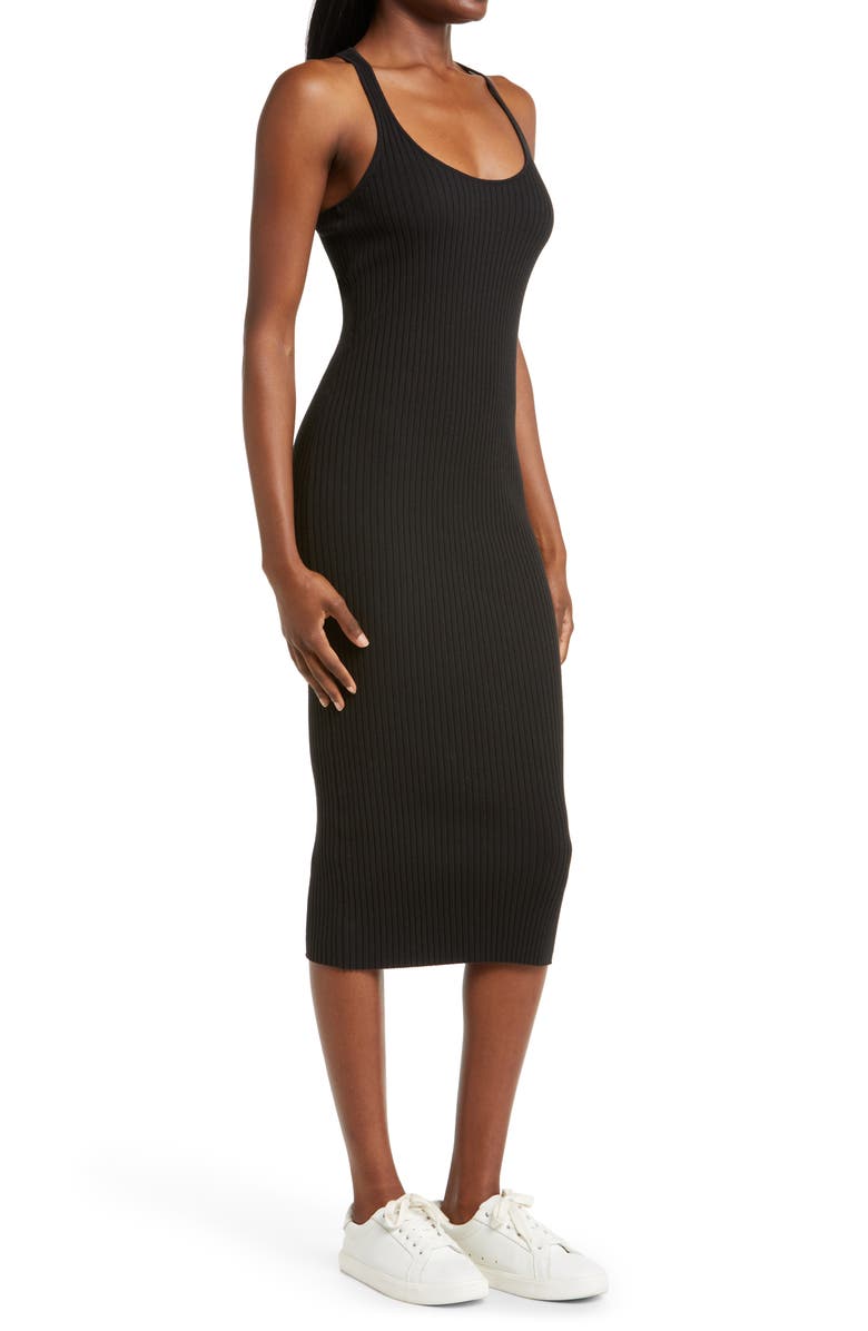 Blanc Noir Colorblock Stripe Ribbed Midi Sweater Dress, Alternate, color, 