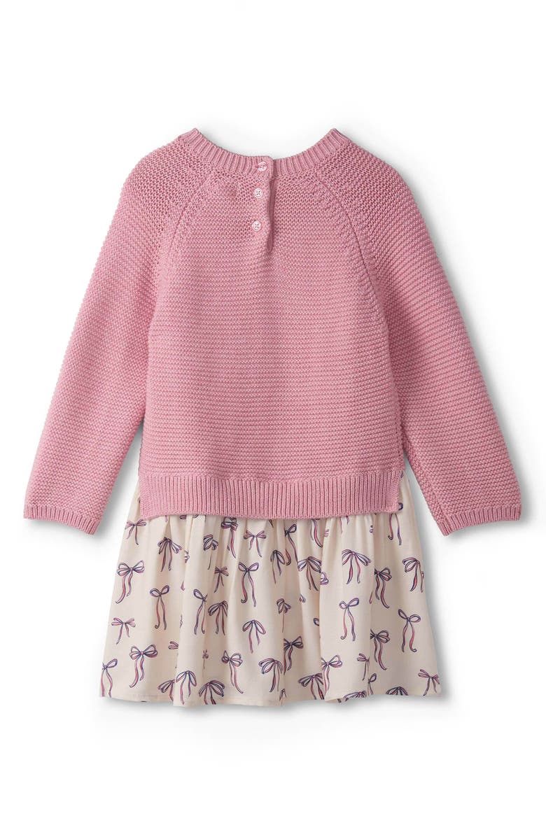 Hatley Painterly Bows Mixed Media Sweater Dress, Alternate, color, Pink