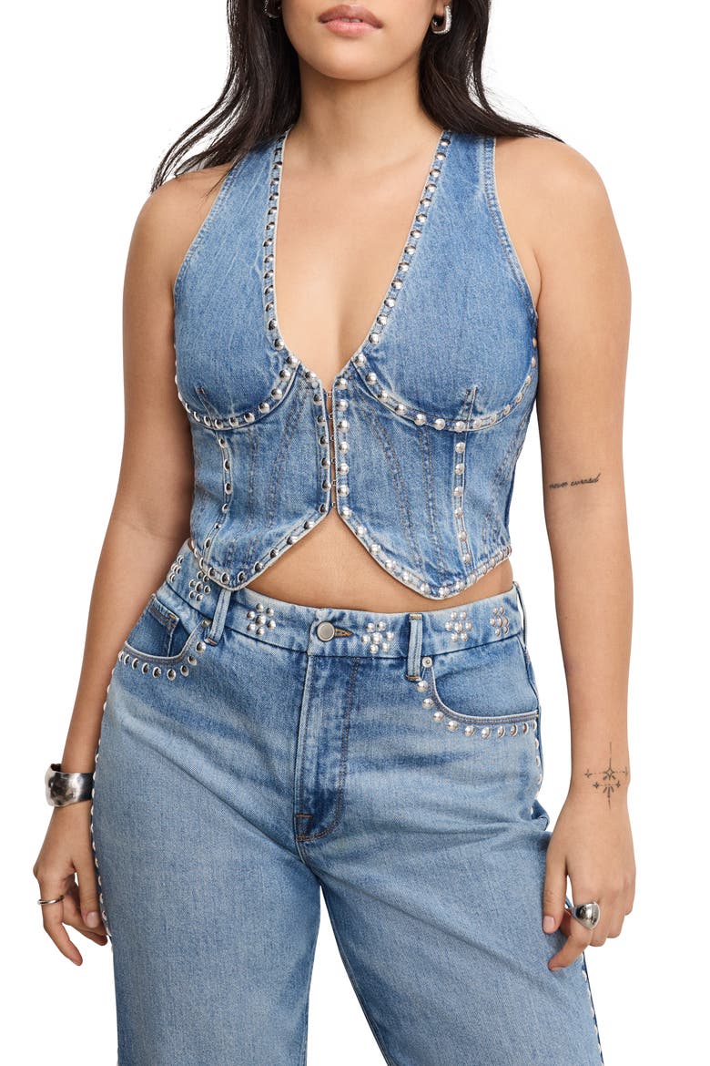 Studded Underwire Denim Vest, Alternate, color, INDIGO895