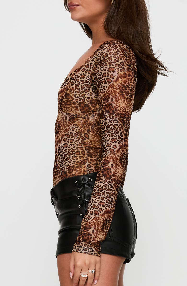 Princess Polly Elixia Leopard Print Long Sleeve Bodysuit, Alternate, color, Leopard