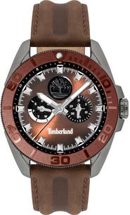 Timberland Fairhill Multifunction Leather Strap Watch, 44mm