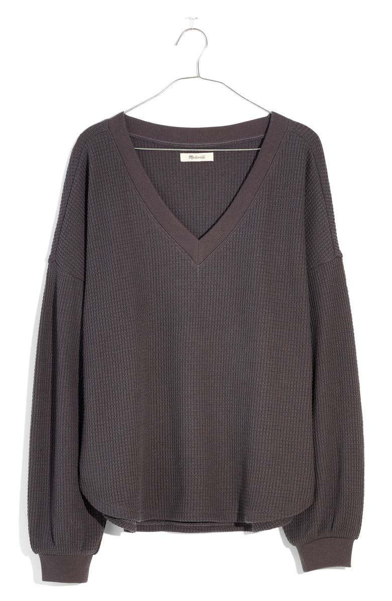 Madewell V-Neck Waffle Knit Top, Alternate, color,