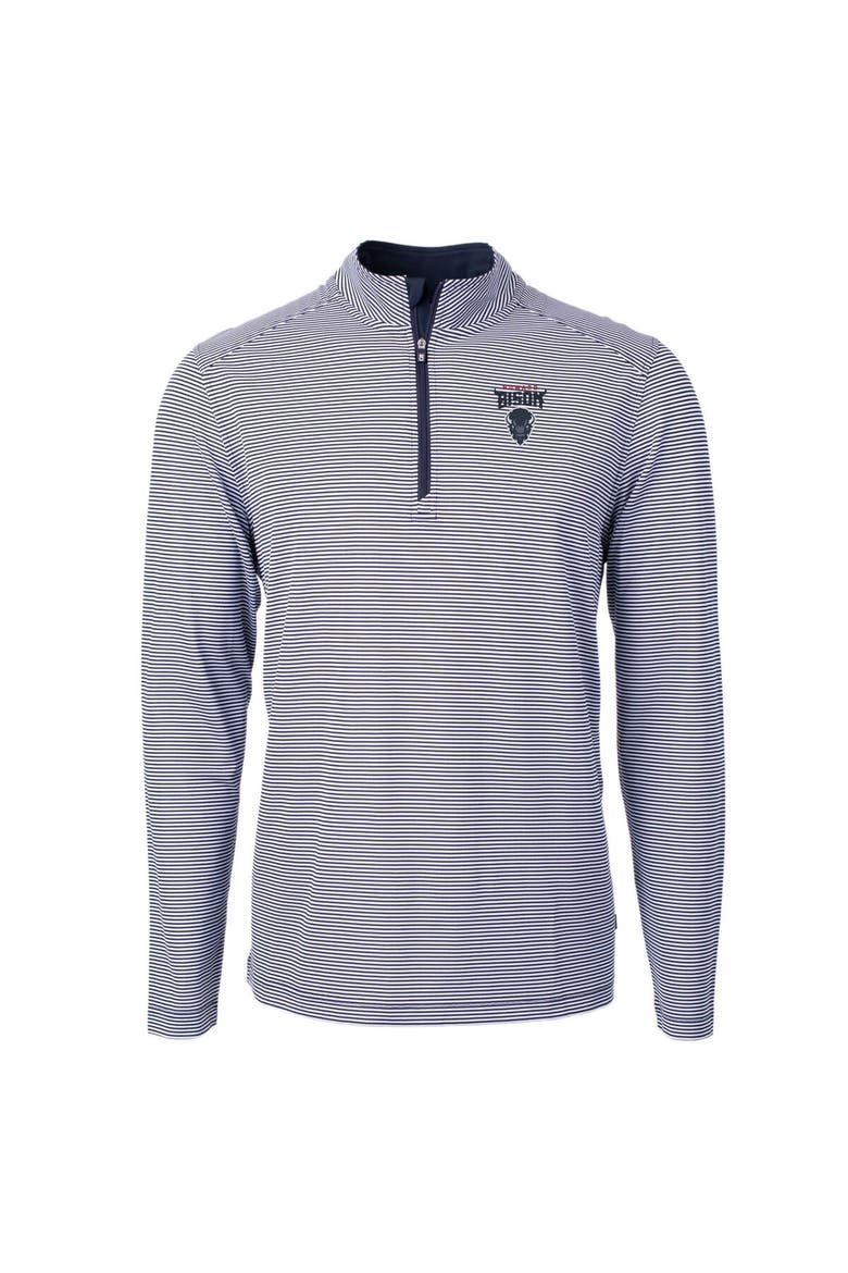 Men's Cutter & Buck  Navy/White Howard Bison Big & Tall Virtue Eco Pique Micro Stripe Recycled Quarter-Zip Pullover Top, Alternate, color, Navy