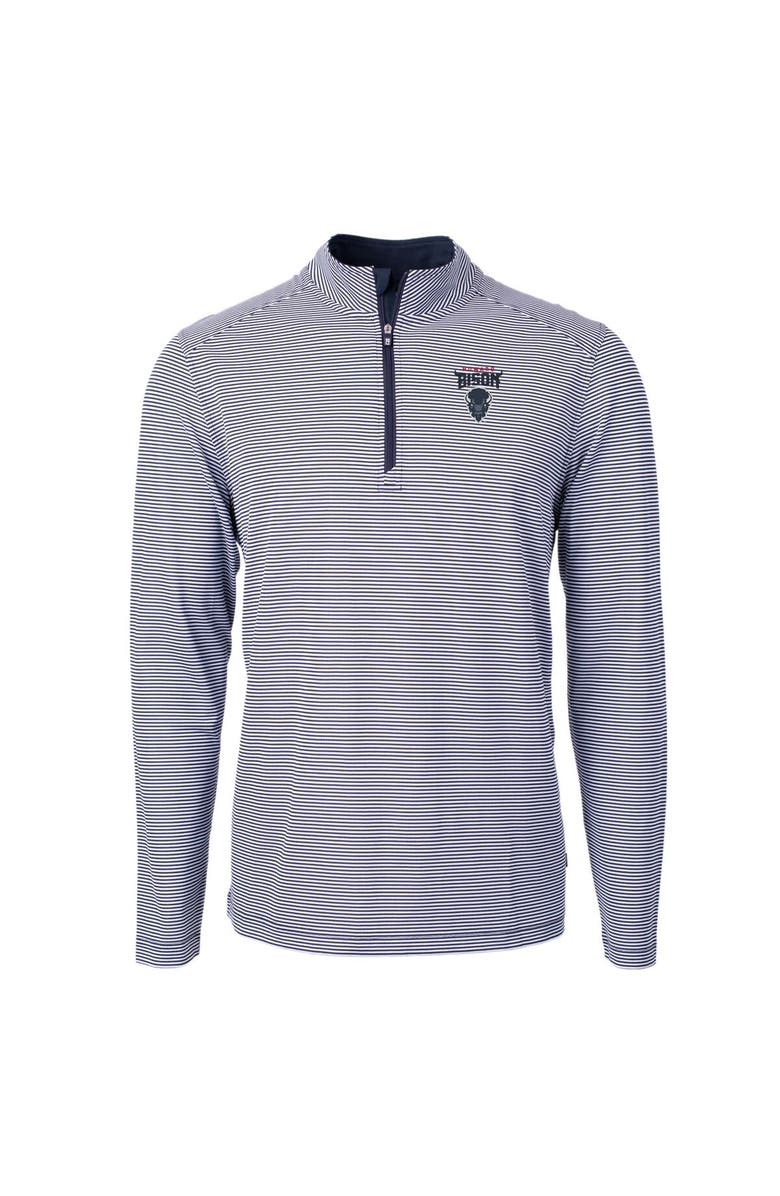 Cutter & Buck Men's Cutter & Buck  Navy/White Howard Bison Big & Tall Virtue Eco Pique Micro Stripe Recycled Quarter-Zip Pullover Top, Alternate, color, 