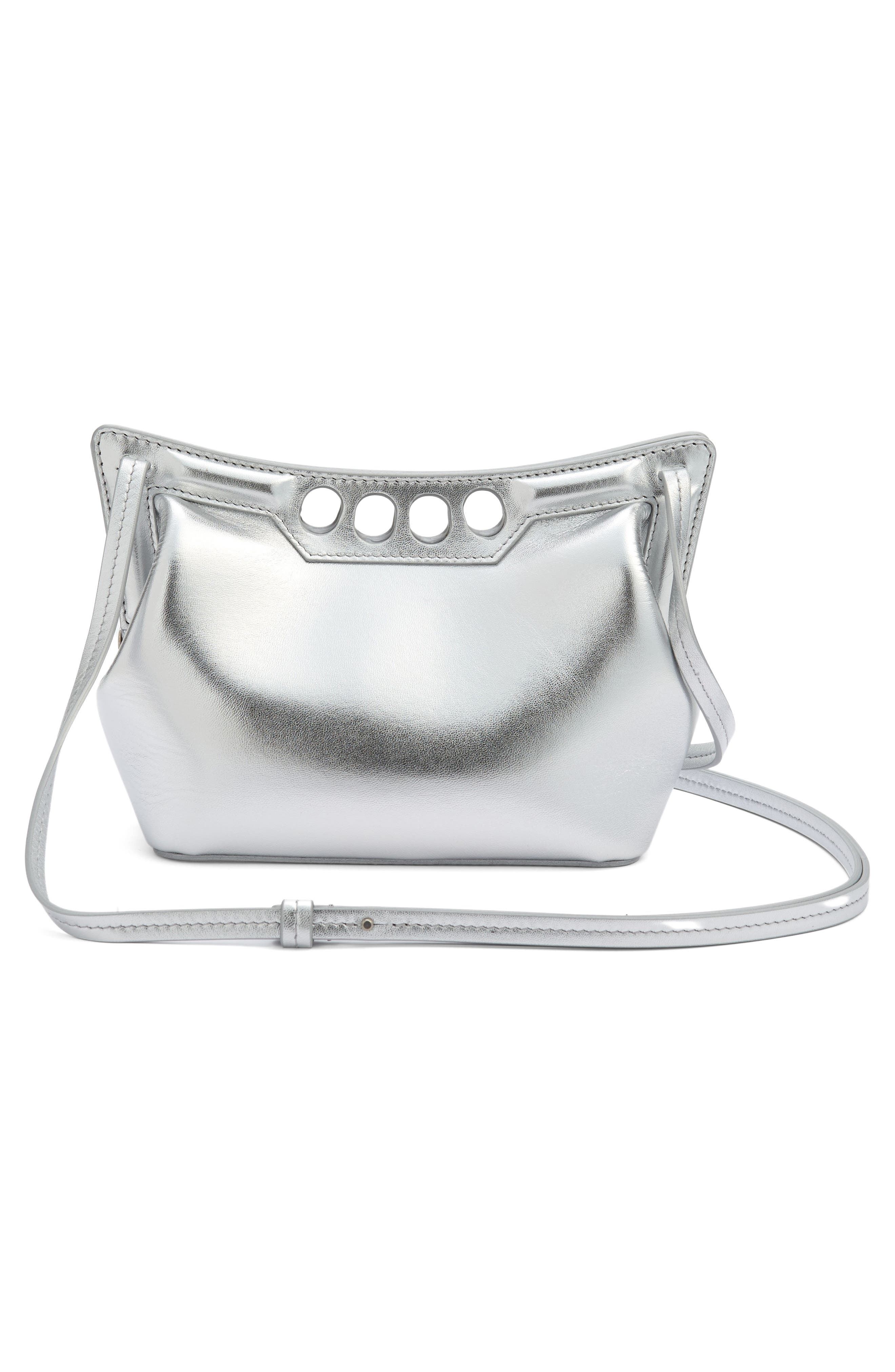 McQueen Mini Peak Metallic Leather Bag, Alternate, color, 