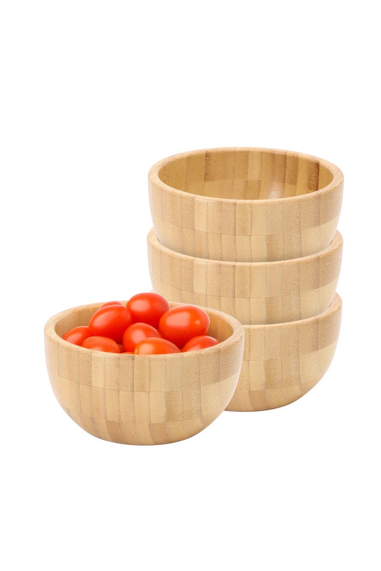 4 Piece 4.75 Inch Wood Salad Bowl Set, Main, color, Bamboo