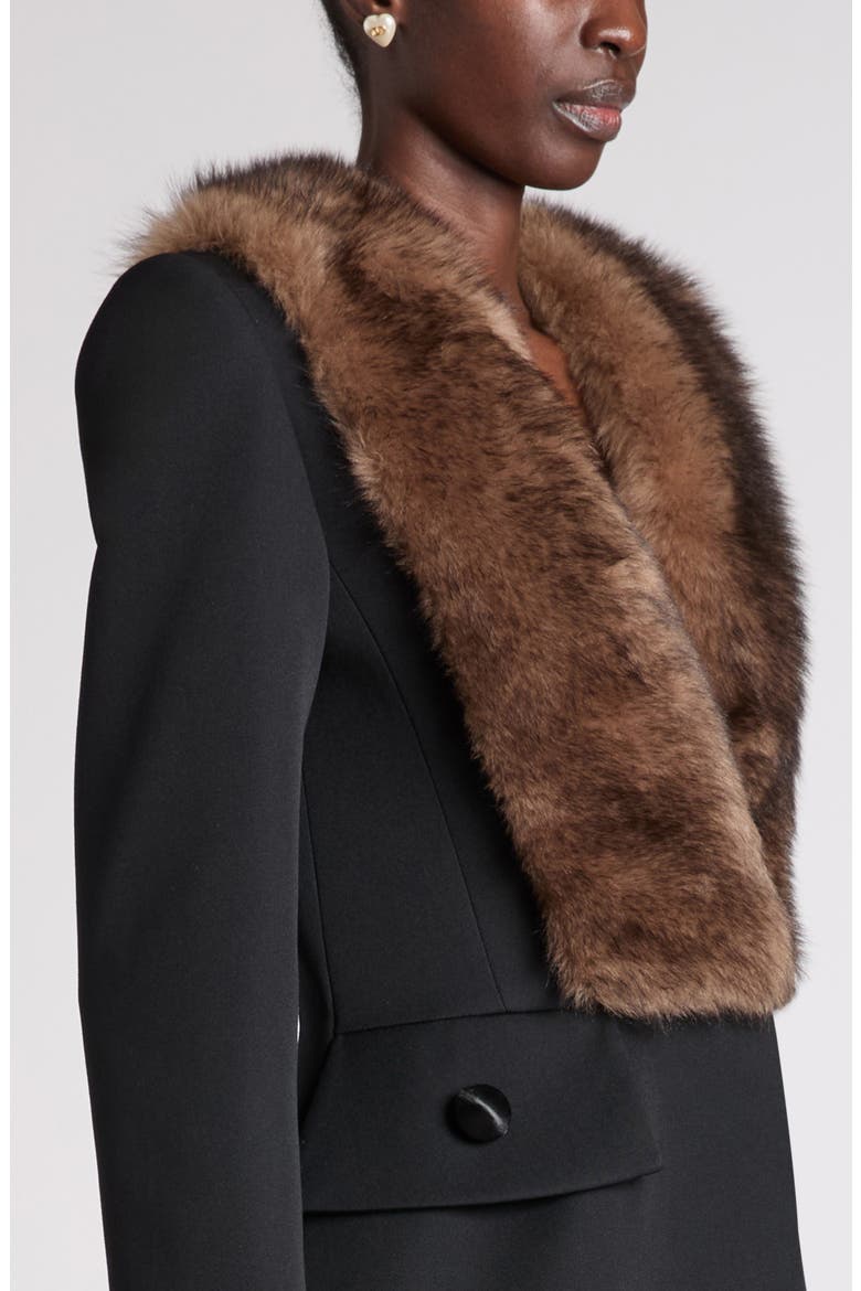 Grisaille Wool Coat with Genuine Fur Trim, Alternate, color, BLACK
