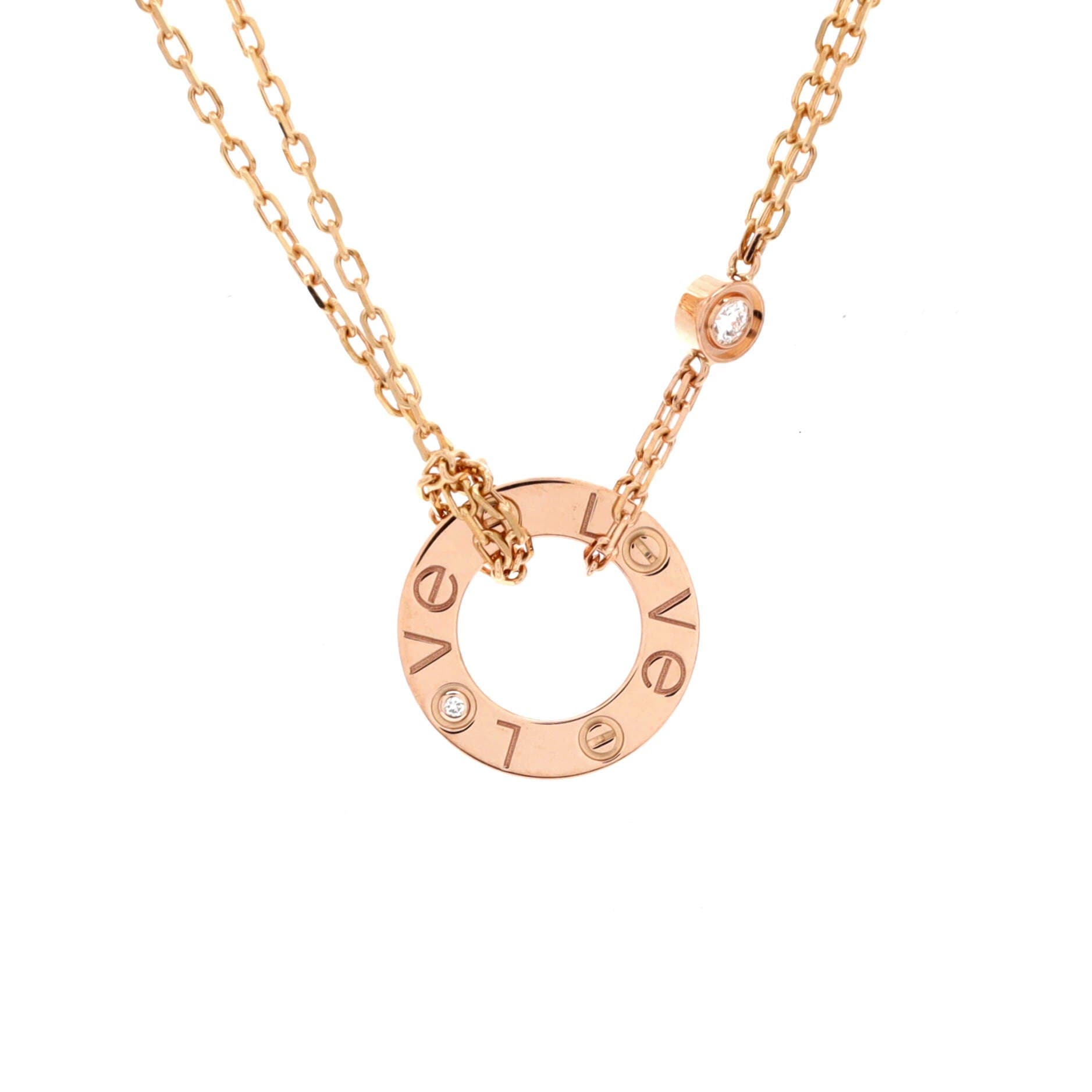 2 Diamonds Love Pendant Necklace 18K Rose Gold and Diamonds, Main, color, Metallic Gold