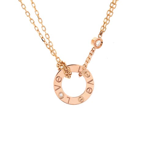 2 Diamonds Love Pendant Necklace 18K Rose Gold and Diamonds