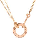 Pre-Owned Cartier 2 Diamonds Love Pendant Necklace 18K Rose Gold and Diamonds