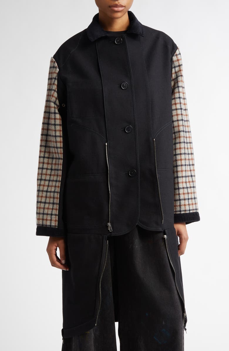 Maison Margiela Heavy Cotton & Wool Reversible Double Coat, Alternate, color, Black
