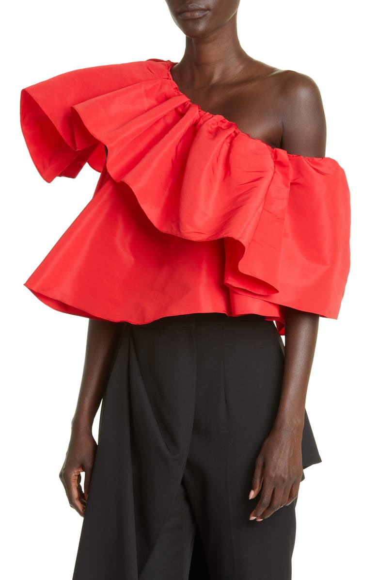McQueen One-Shoulder Ruffle Blouse, Alternate, color, 