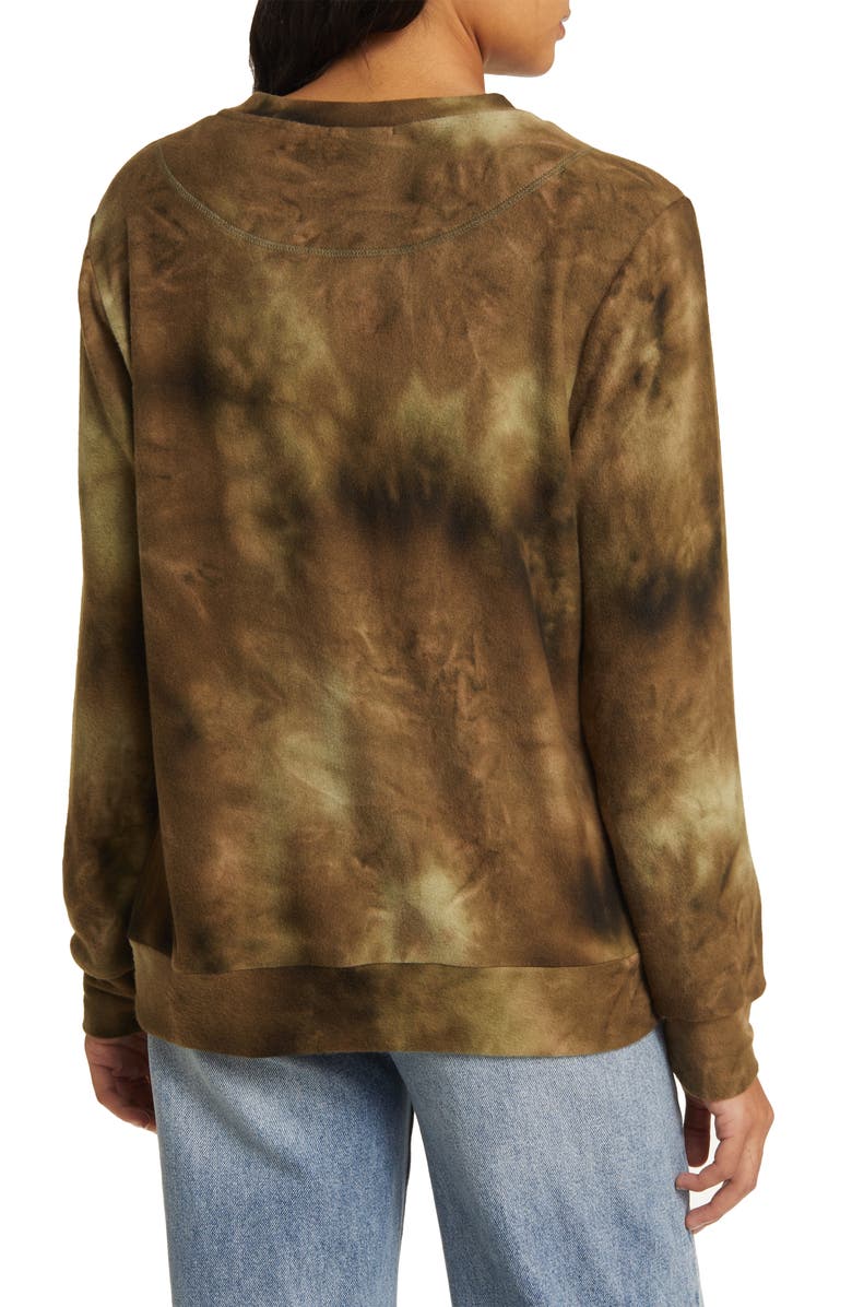 Loveappella Tie Dye Long Sleeve Hacci Knit Top, Alternate, color, Olive
