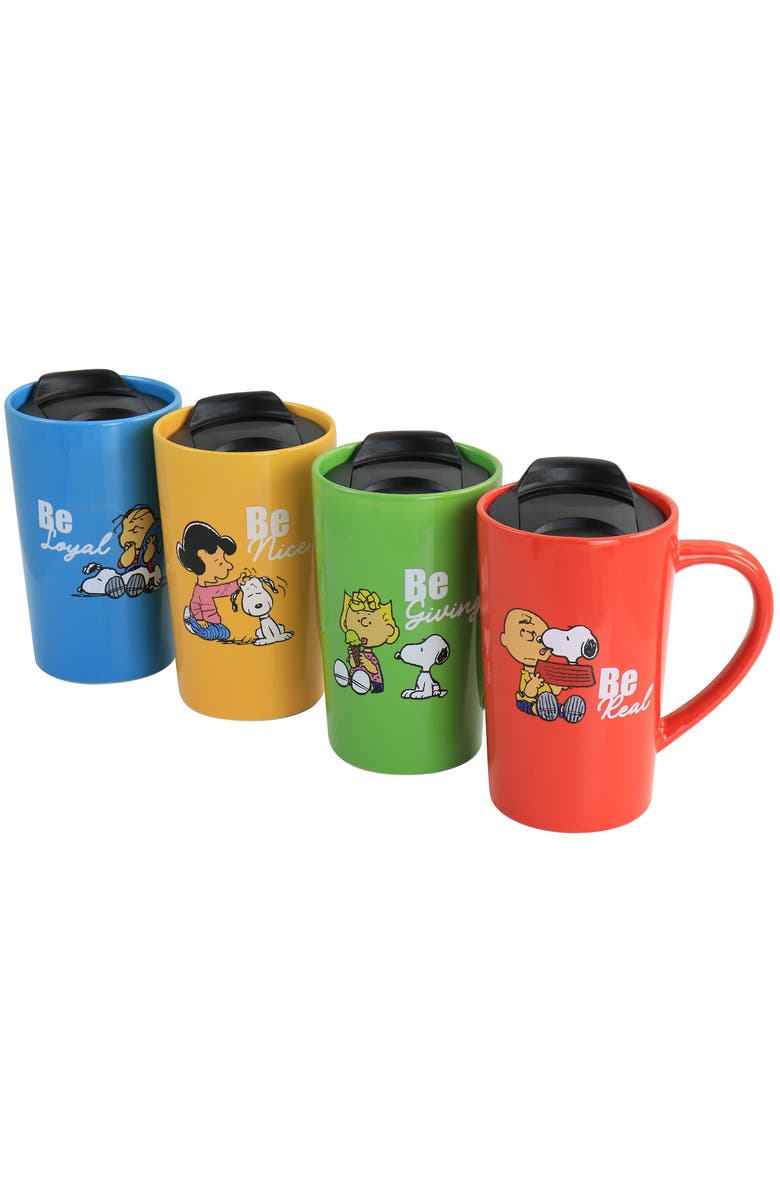 PEANUTS Gentle Reminders Stoneware 4 Piece 18oz Travel Cups, Alternate, color, 