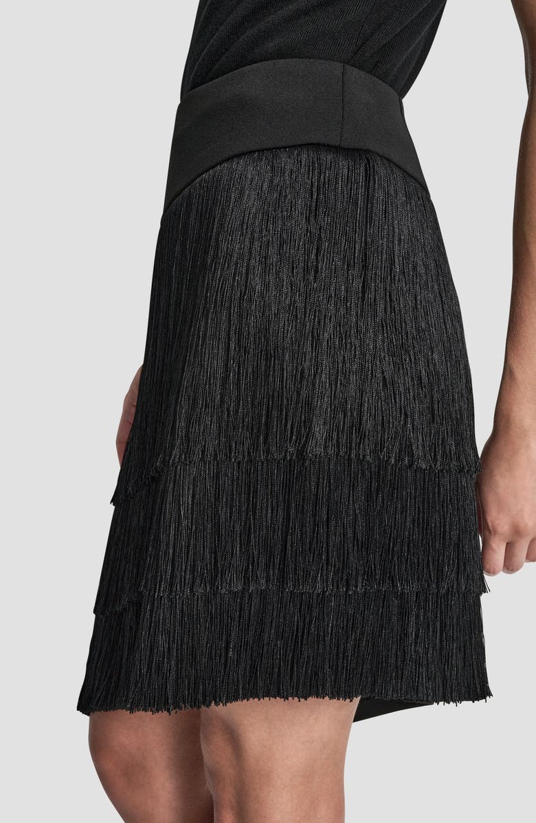 DKNY Tiered Fringe Skirt, Alternate, color, Black