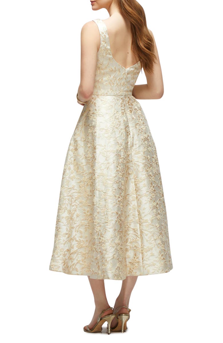 Dessy Collection Celine Metallic Floral Brocade Cocktail Dress, Alternate, color, Champagne Filigree