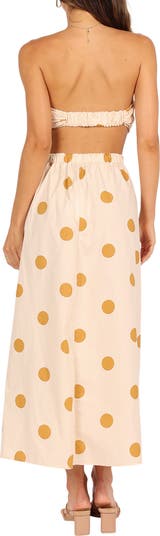 MONIQUE LHUILLIER One-shoulder belted ruffled polka-dot