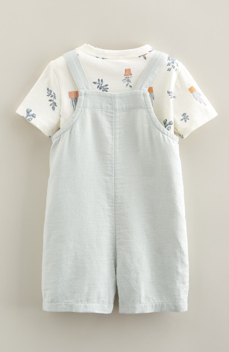 Nordstrom Cotton Bodysuit & Shortalls Set, Alternate, color, Ivory Egret Plants- Green