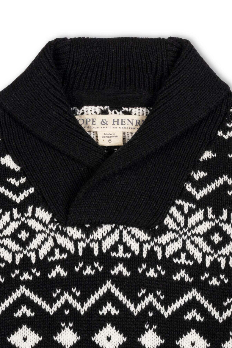 Kids' Organic Shawl Collar Sweater, Alternate, color, Black and White Fair Isle