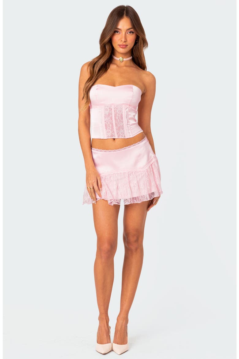 Lex Ruffle Lace & Satin Miniskirt, Alternate, color, LIGHT-PINK