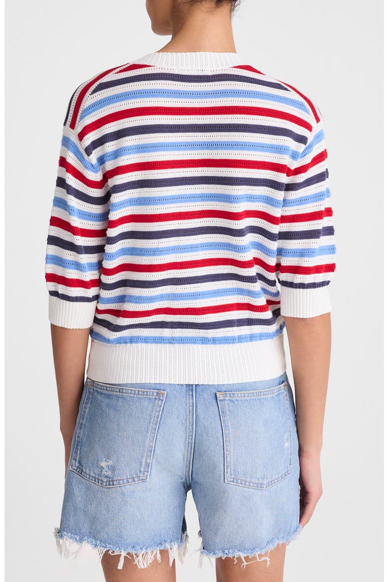 Textured Stripe Short Sleeve Cotton Cardigan, Alternate, color, IVORY POP COLOR MULTI STRIPE