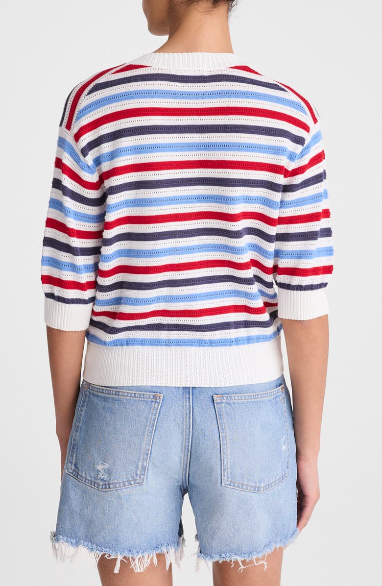 Madewell Textured Stripe Short Sleeve Cotton Cardigan, Alternate, color, Ivory Pop Color Multi Stripe