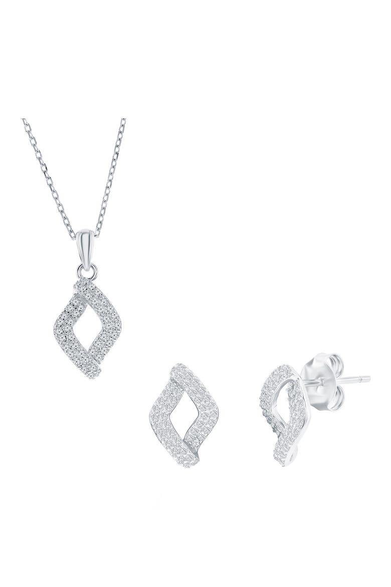 Pavé Cubic Zirconia Marquise Stud Earrings & Pendant Necklace Set, Main, color, SILVER