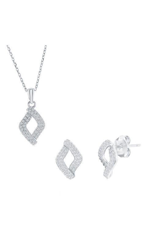 Pavé Cubic Zirconia Marquise Stud Earrings & Pendant Necklace Set