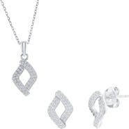 SIMONA Pavé Cubic Zirconia Marquise Stud Earrings & Pendant Necklace Set
