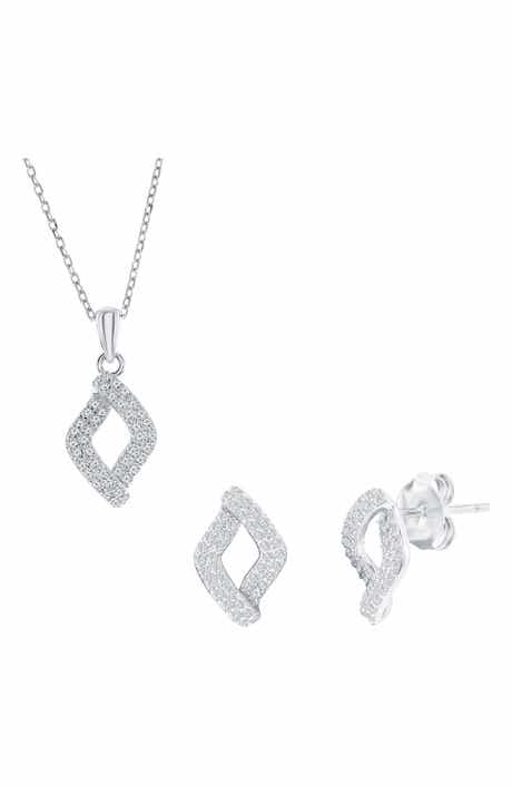 SIMONA Pavé Cubic Zirconia Marquise Stud Earrings & Pendant Necklace Set