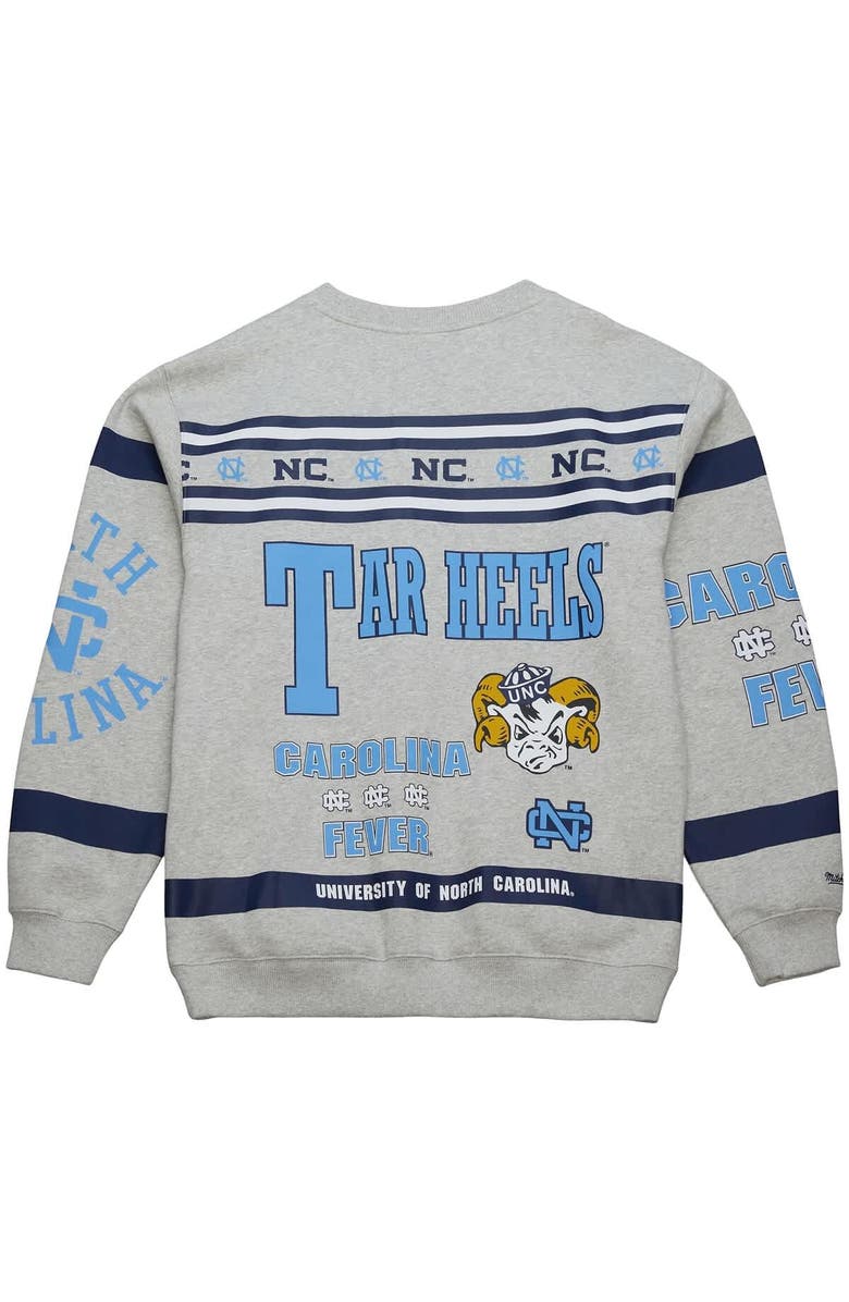 Mitchell & Ness Men's Mitchell & Ness Heather Gray North Carolina Tar Heels All Over Print Sweatshirt, Alternate, color, Heather Gray