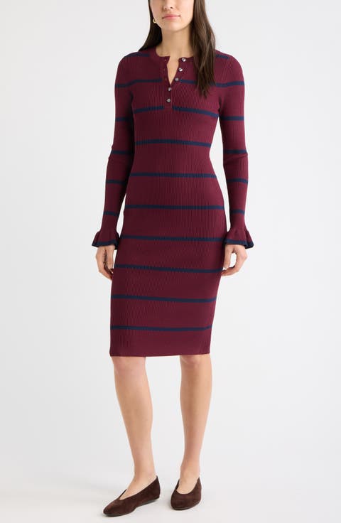 Striped Henley Sweater Dress