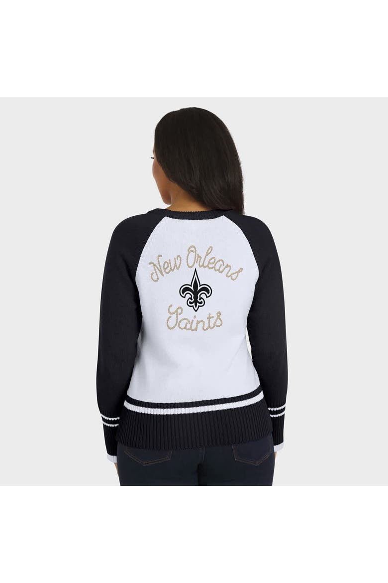 Women's WEAR by Erin Andrews White/Black New Orleans Saints Colorblock Raglan Sweater, Alternate, color, White