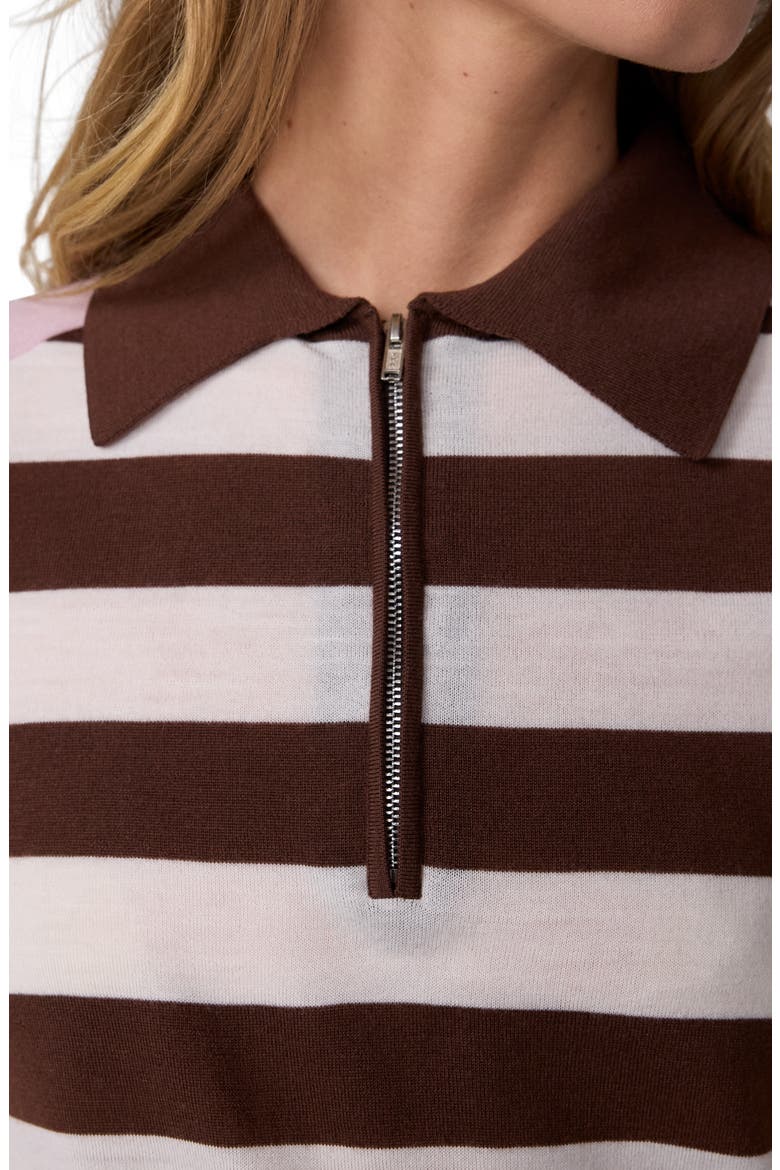Catrina Striped Merino Wool Polo Sweater, Alternate, color, PINK BROWN