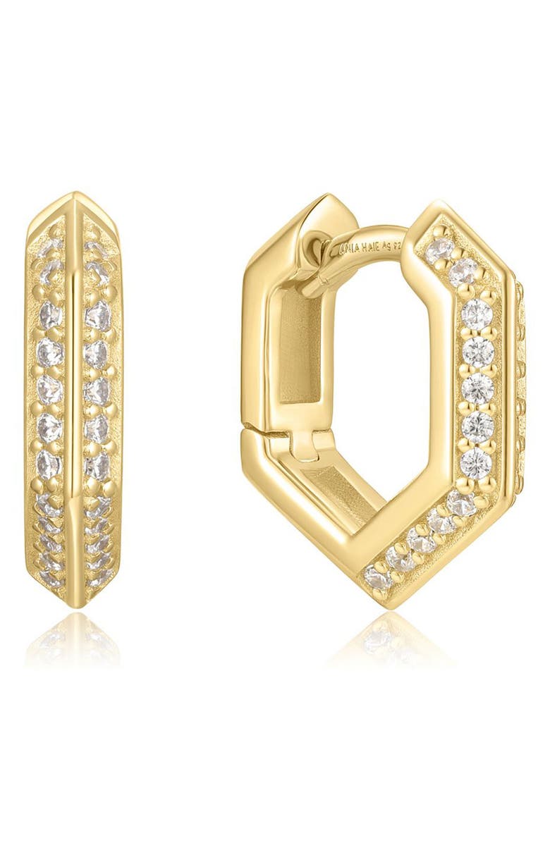 ANIA HAIE Pavé Shield Huggie Hoop Earrings, Main, color, Shiny Gold