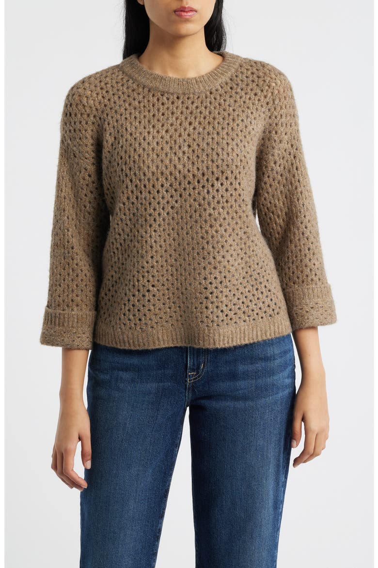 Open Stitch Cuffed Sweater, Main, color, TOASTED BUCKWHEAT