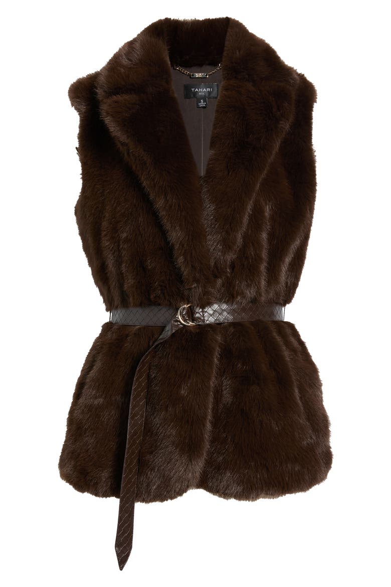 Belted Faux Fur Vest, Alternate, color, ESPRESSO