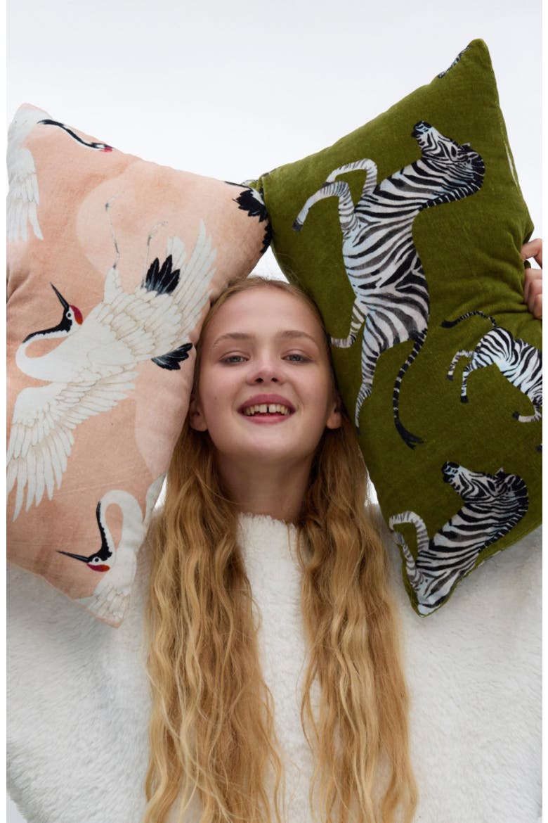 Velvet Watercolor Zebra Small Lumbar Pillow, Alternate, color, CARDAMON SEEDS