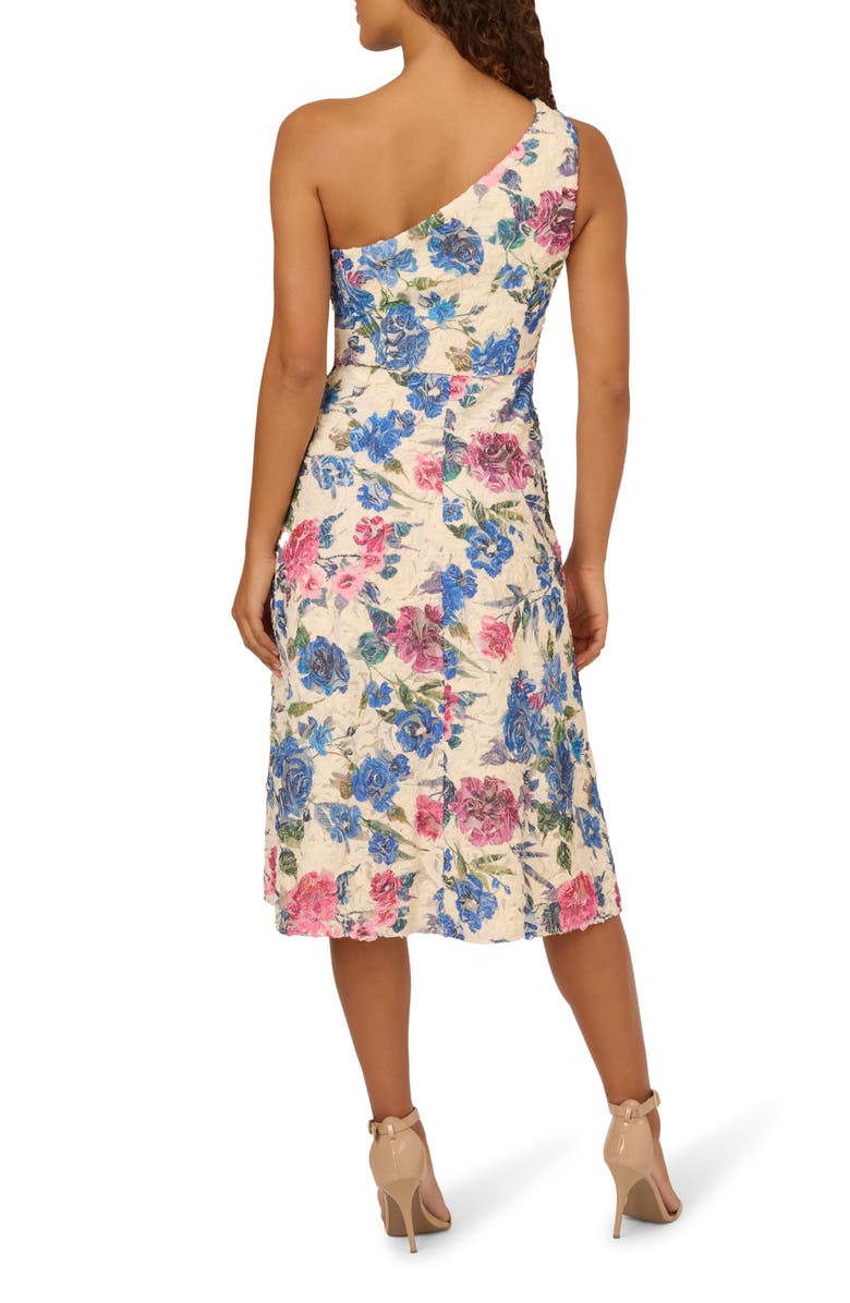 Adrianna Papell Floral Soutache Lace One-Shoulder Fit & Flare Midi Dress, Alternate, color, Alabaster Multi
