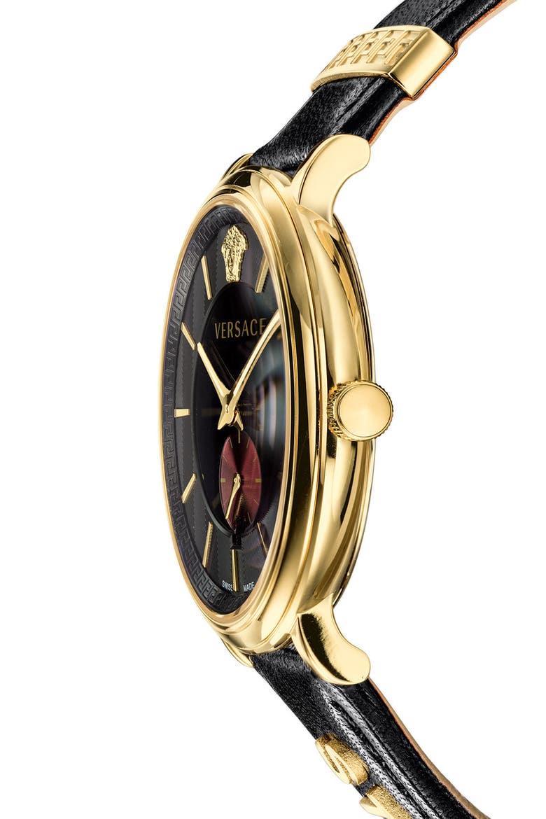 Manifesto - Strength Leather Strap Watch, 42mm, Alternate, color, YELLOW GOLD