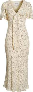 Reformation Tyra Polka Dot Short Sleeve Midi Dress