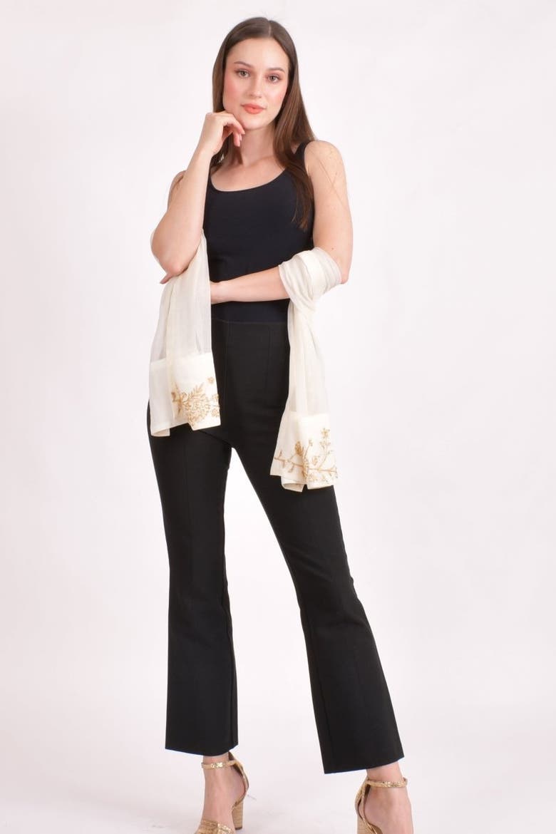Chiffon Floral Hand-Embroidered Scarf, Alternate, color, White