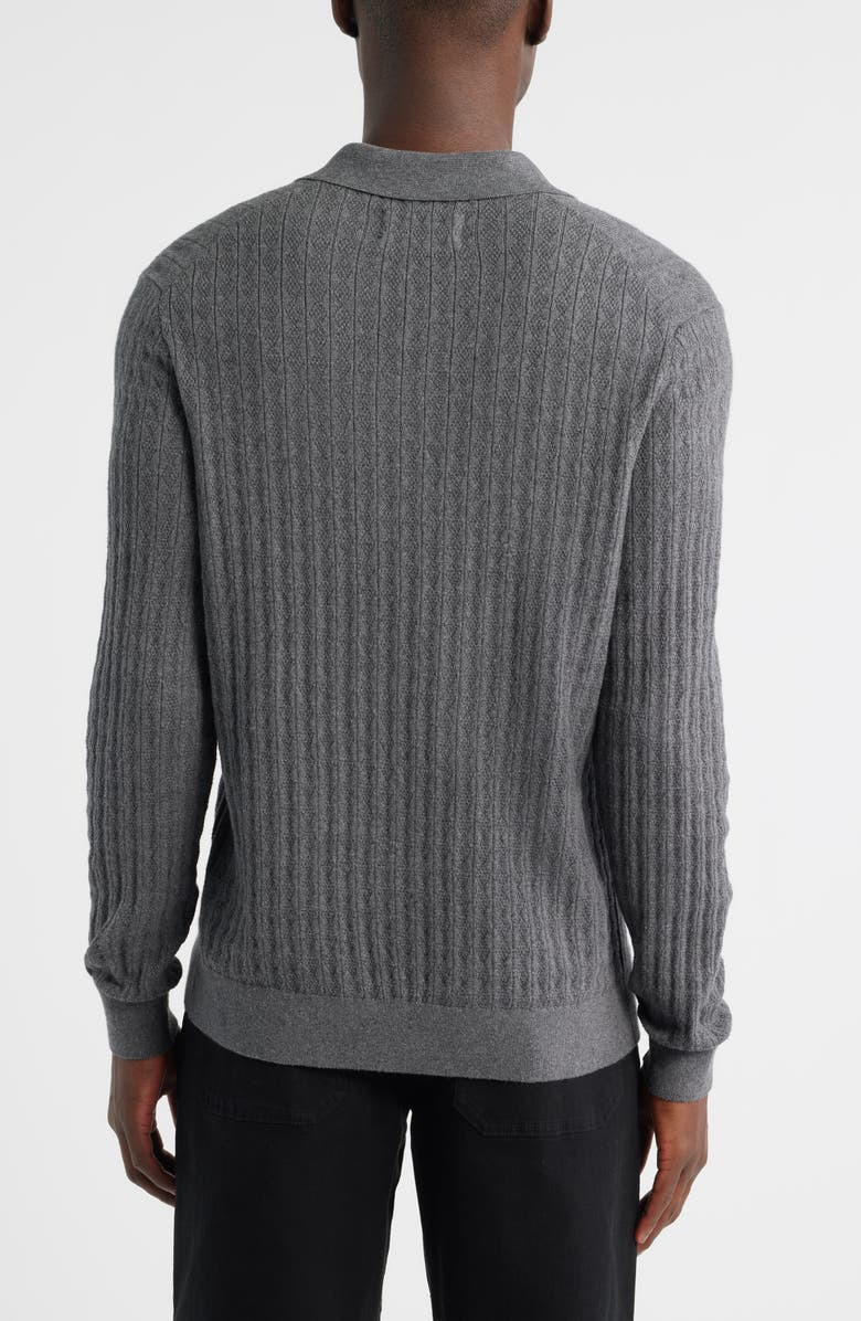 Wax London Oban Diamond Stripe Cotton & Cashmere Polo Sweater, Alternate, color, Grey Marl