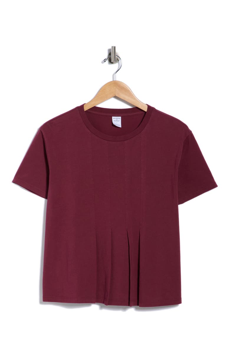 Short Sleeve Pleated Cotton T-Shirt, Main, color, BURGUNDY BANNER