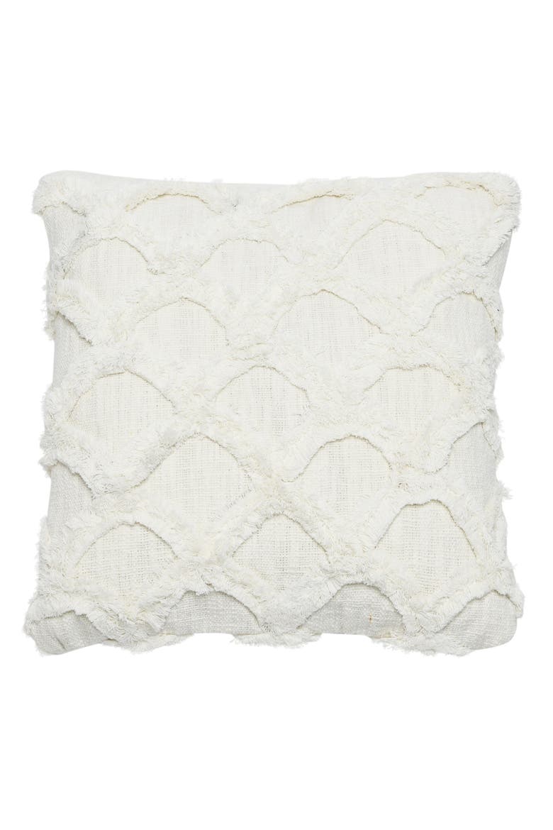 Cotton Tufted Chenille Pillow with Scallop Pattern, White, Main, color, White
