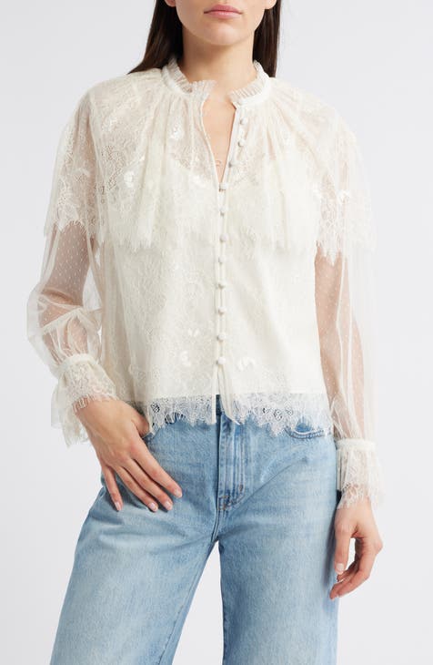 LoveShackFancy Ruffled store Floral Silk-Cotton Blouse