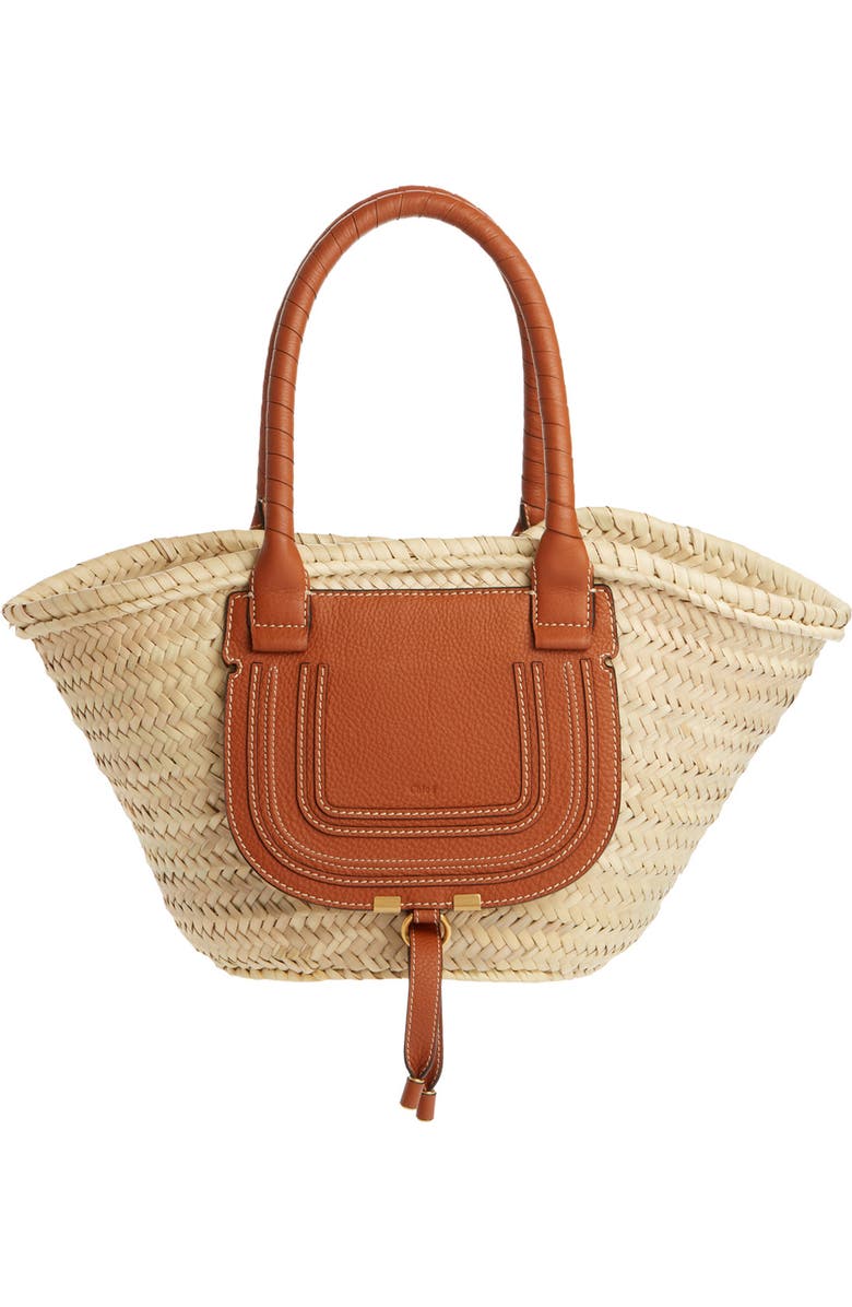 Chloé Medium Marcie Leather & Raffia Tote, Main, color,